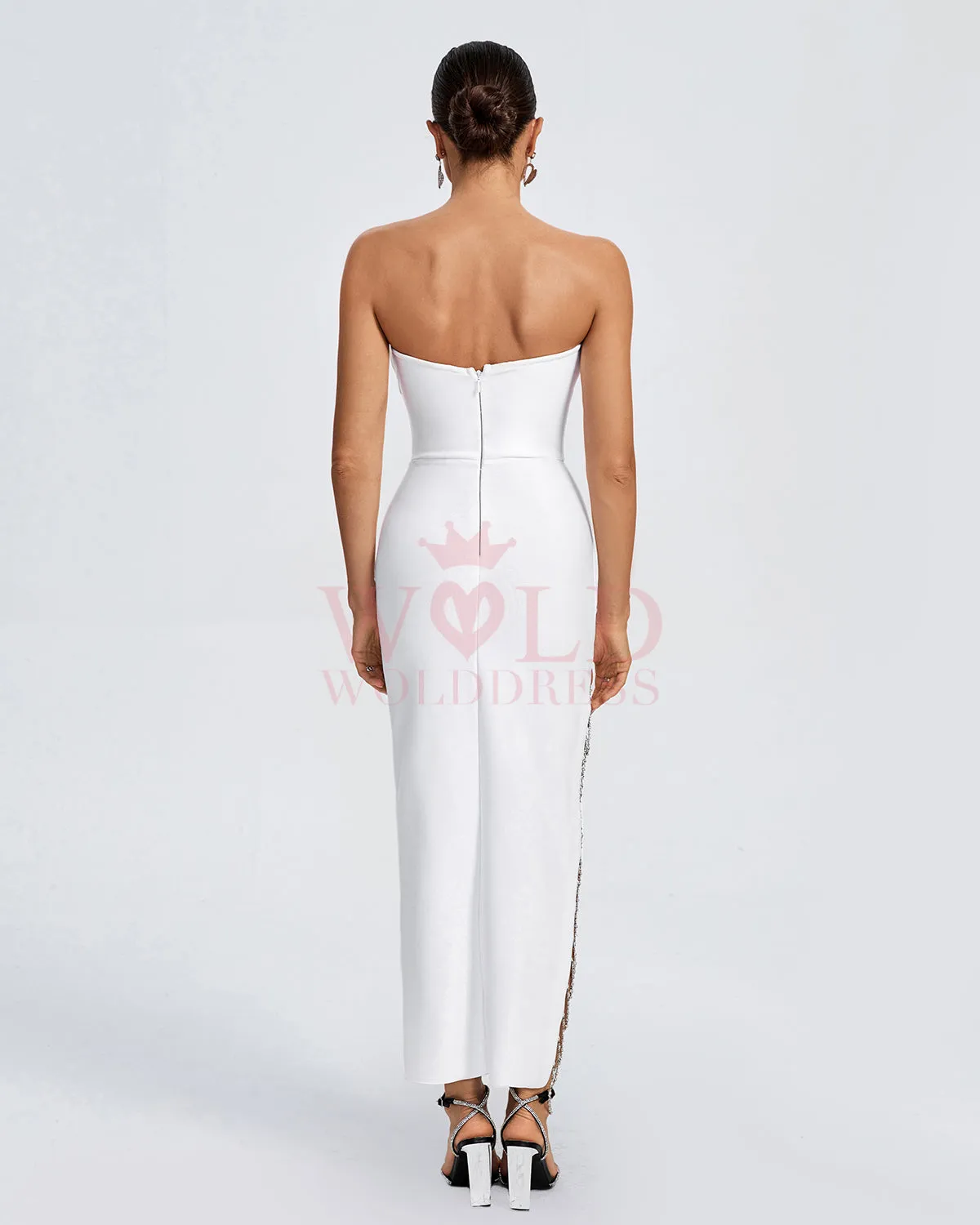 Strapless Drill Chain Midi Bandage Dress