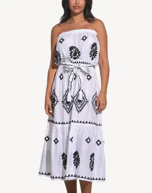 Strapless Embroidered Midi Dress