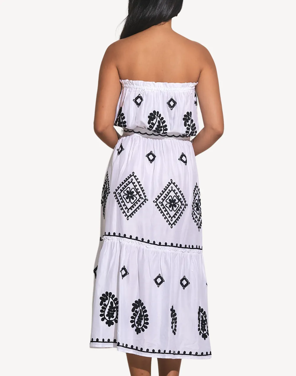 Strapless Embroidered Midi Dress