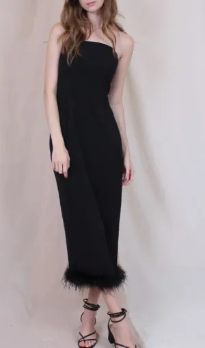 Strapless Feather Midi Dress