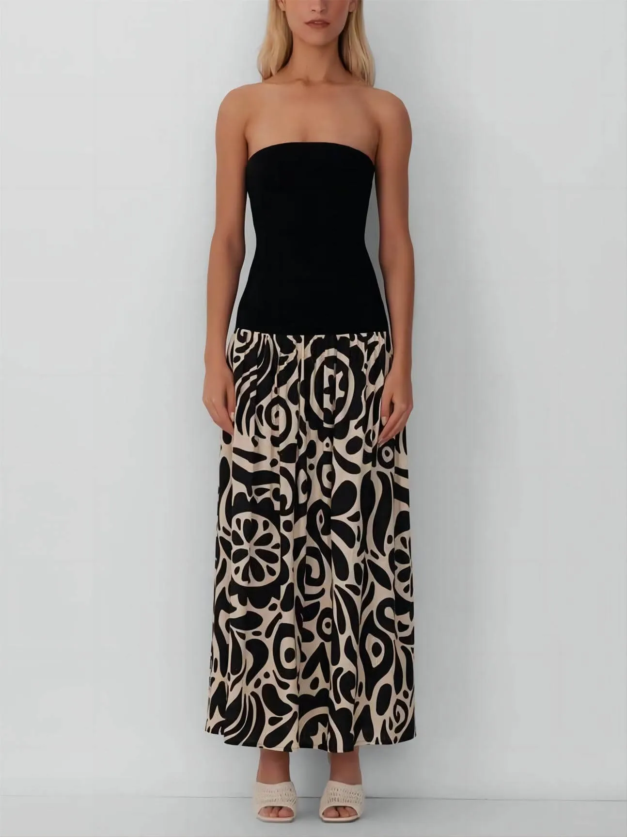 Strapless Floral Stylish Print Midi Dress