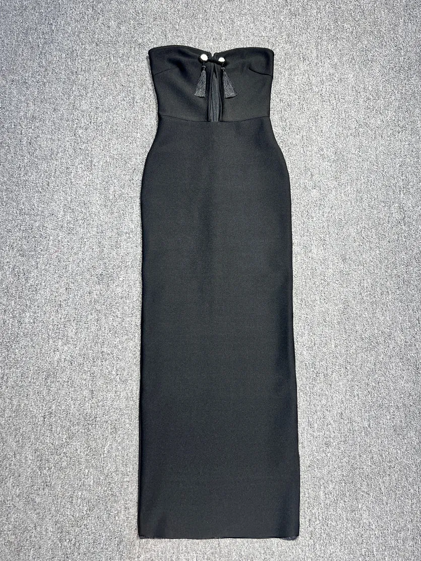 Strapless Hollow Out Bandage Midi Dress