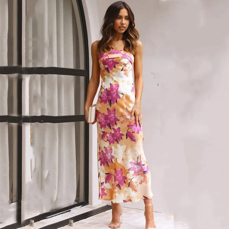 Strapless Kleid mit Blumendruck