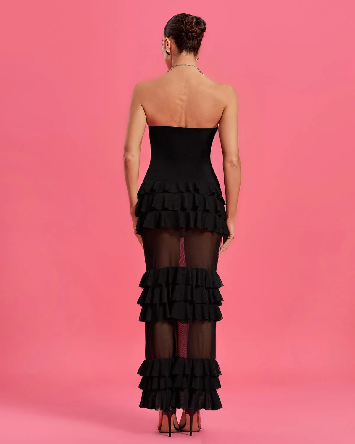 Strapless Lily Ruffle Tulle Long Dress