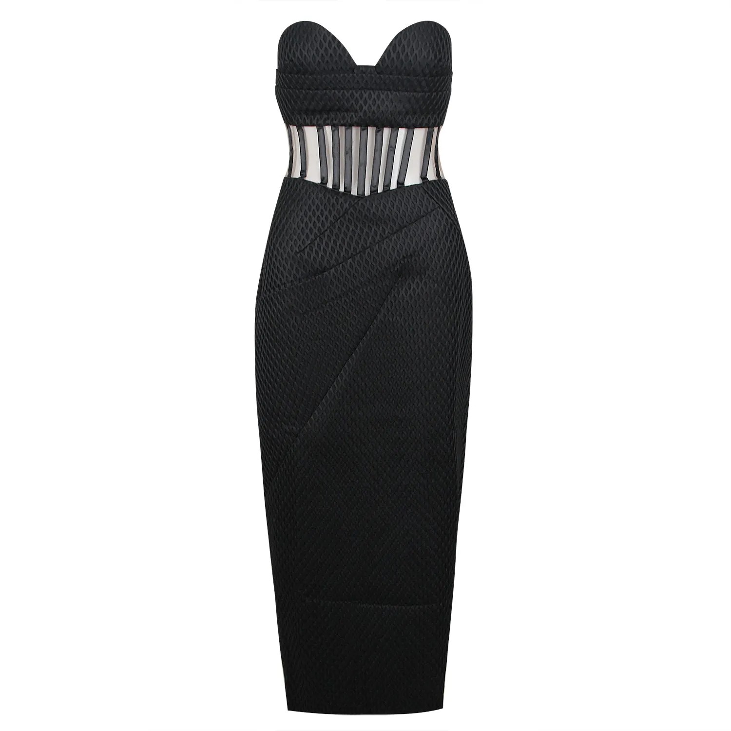 Strapless Midi Striped Bodycon Dress
