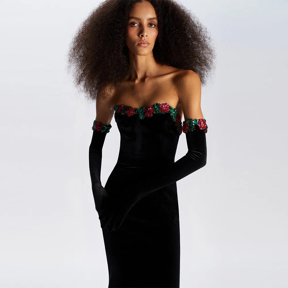 Strapless Sleeveless Sequins Midi Dress BD2492