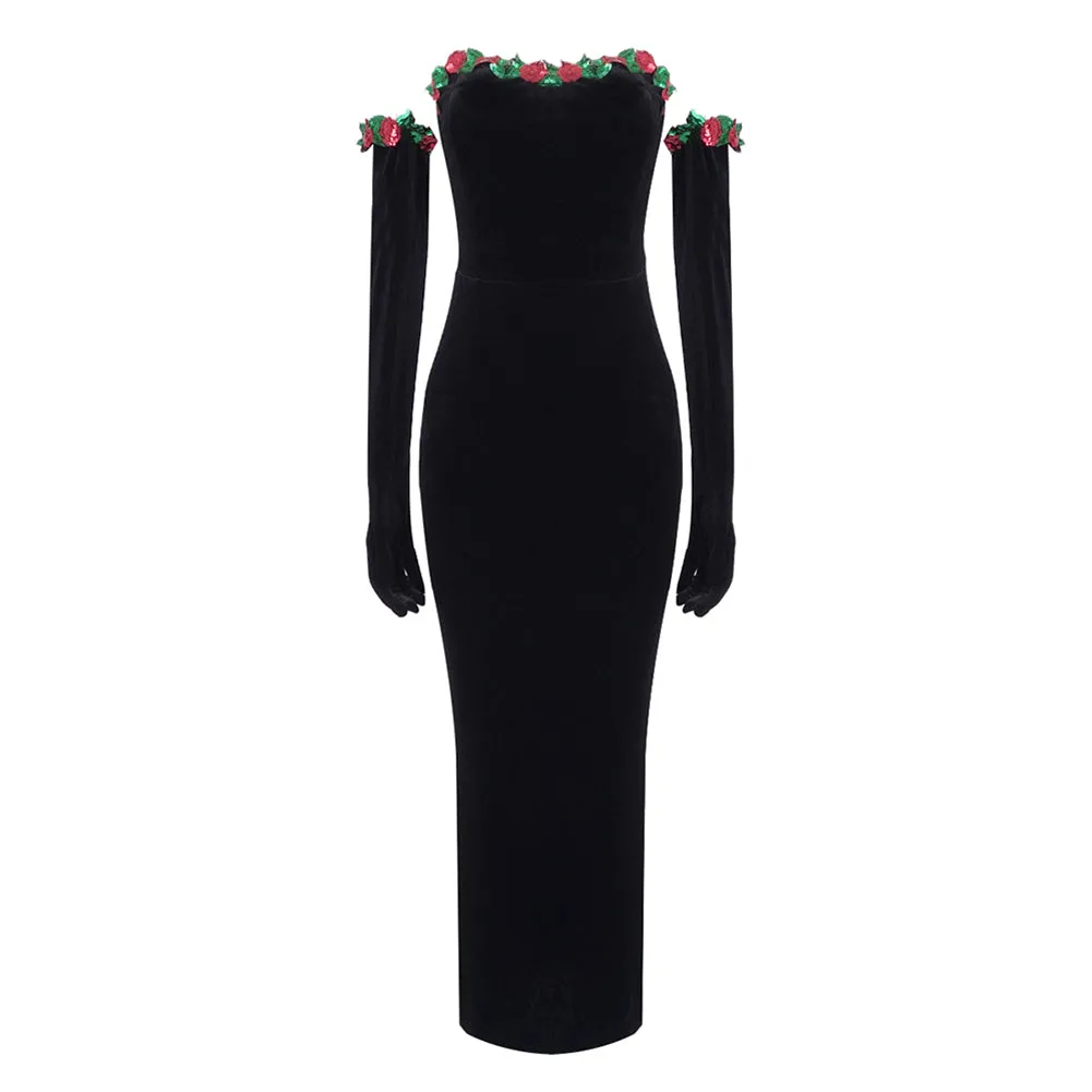 Strapless Sleeveless Sequins Midi Dress BD2492