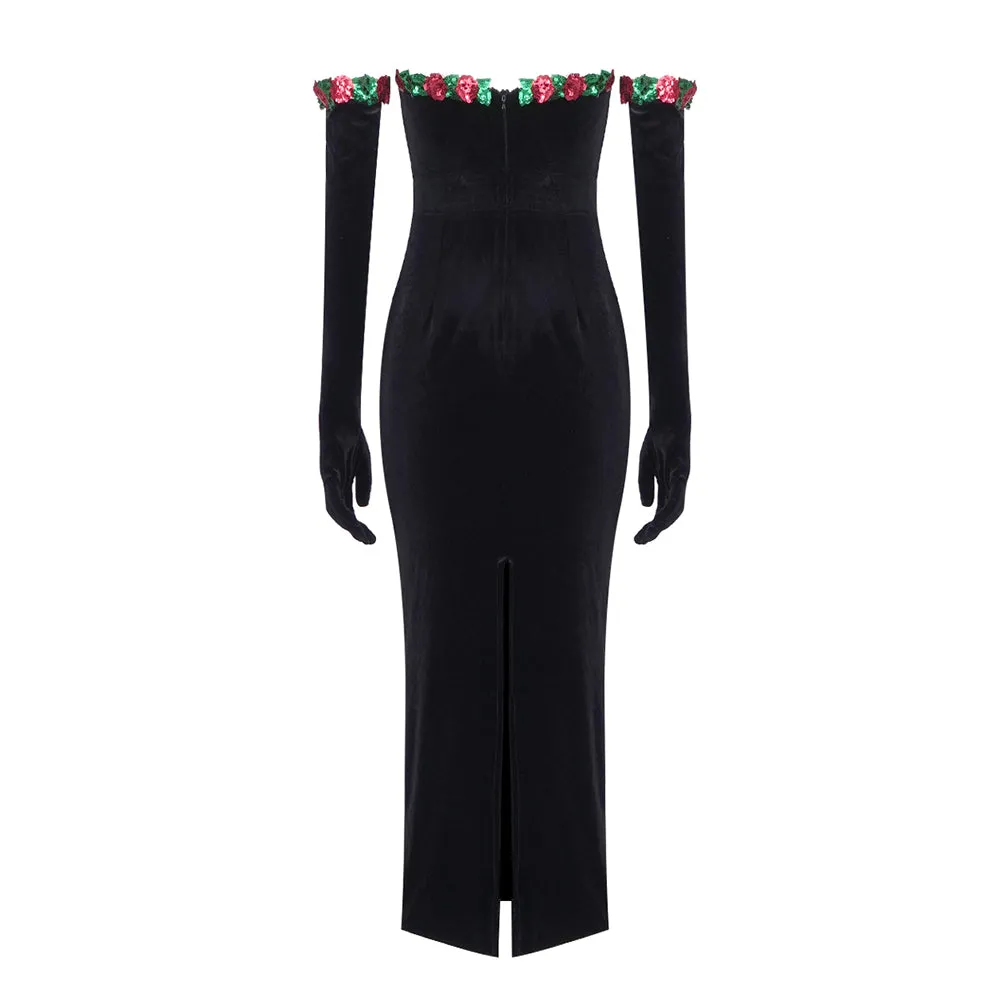 Strapless Sleeveless Sequins Midi Dress BD2492