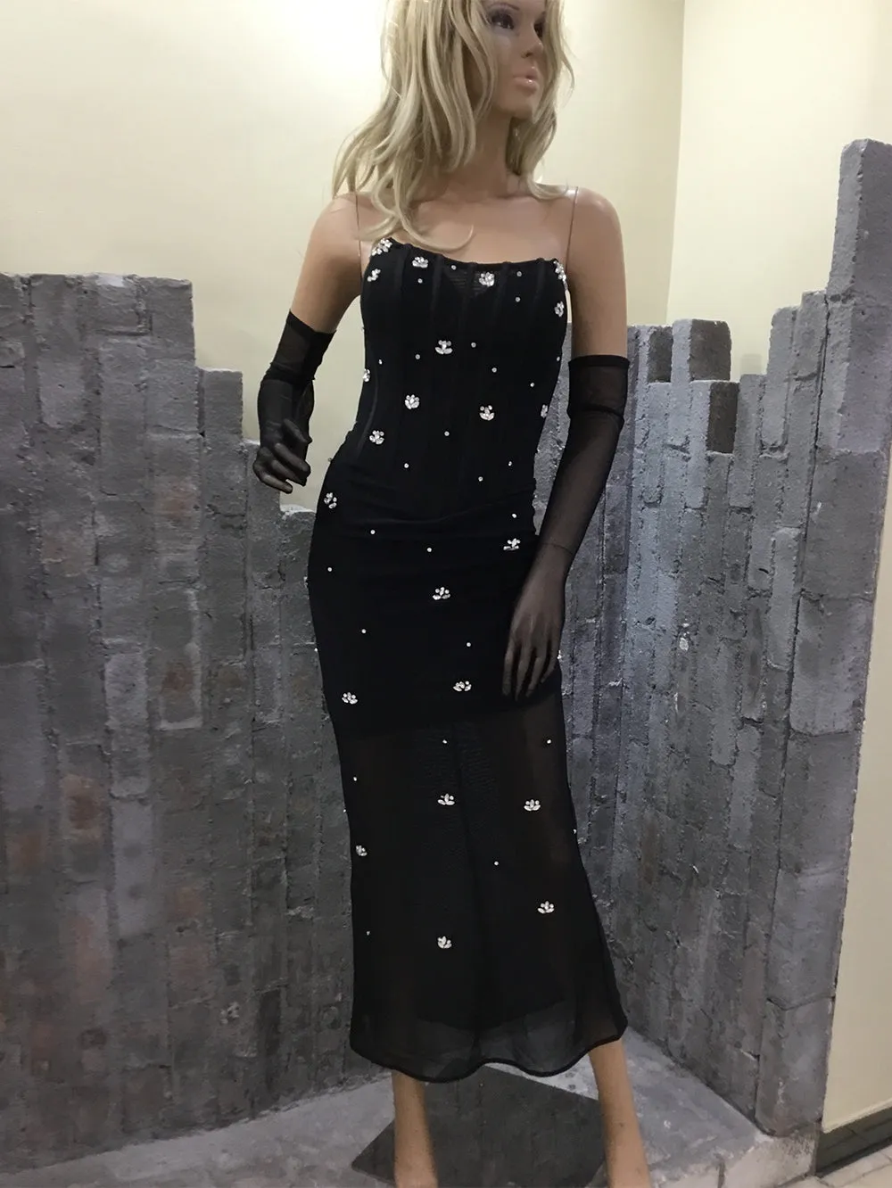 Strapless Sleeveless Skintight Midi Bodycon Dress HT1130