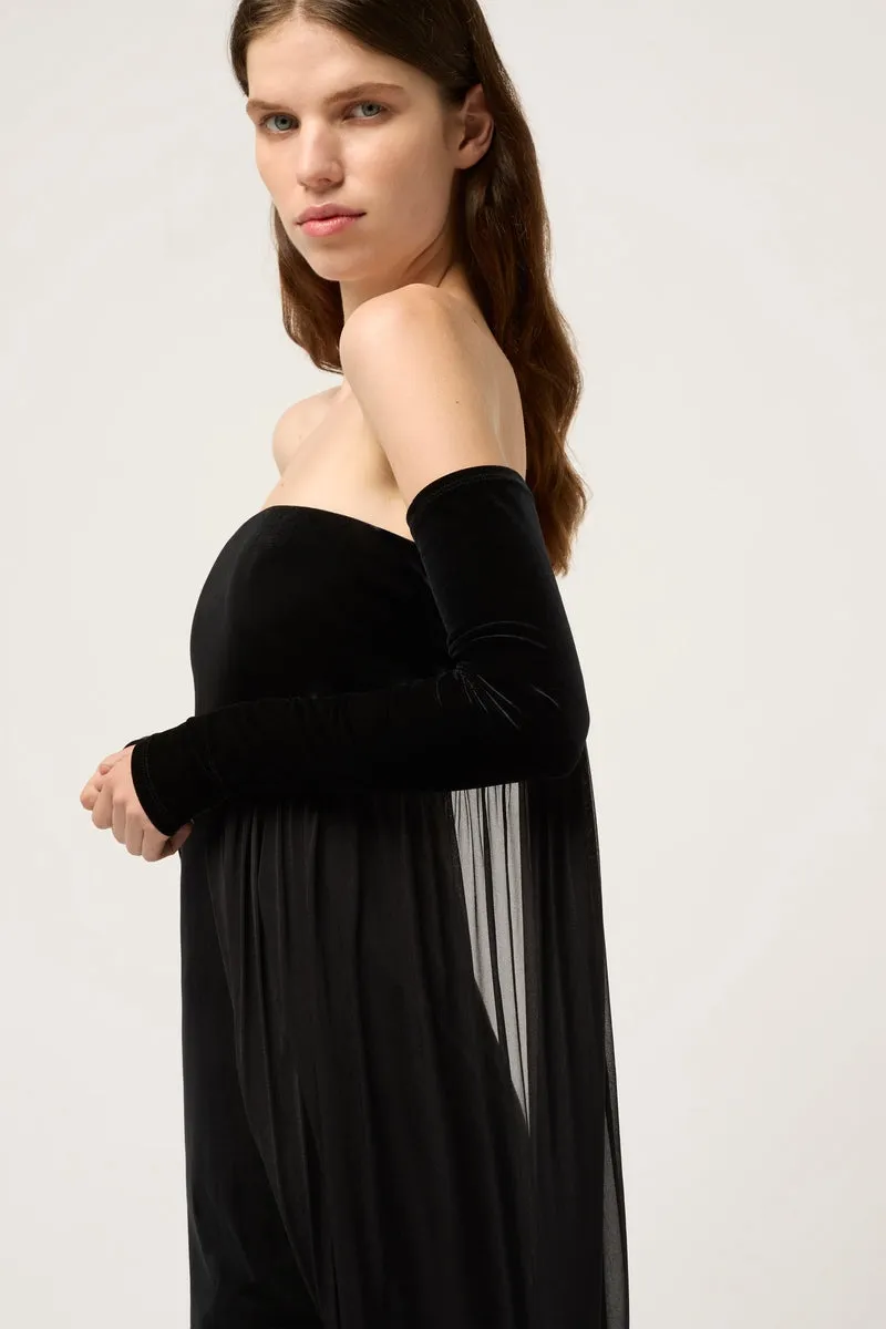 STRAPLESS VELVET MINI DRESS