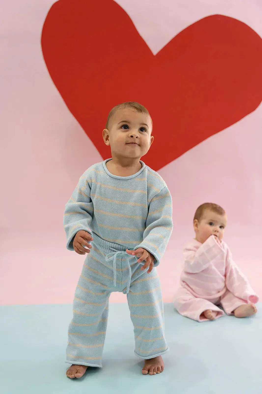 Stripe Knit Pants - Baby Blue/Taupe