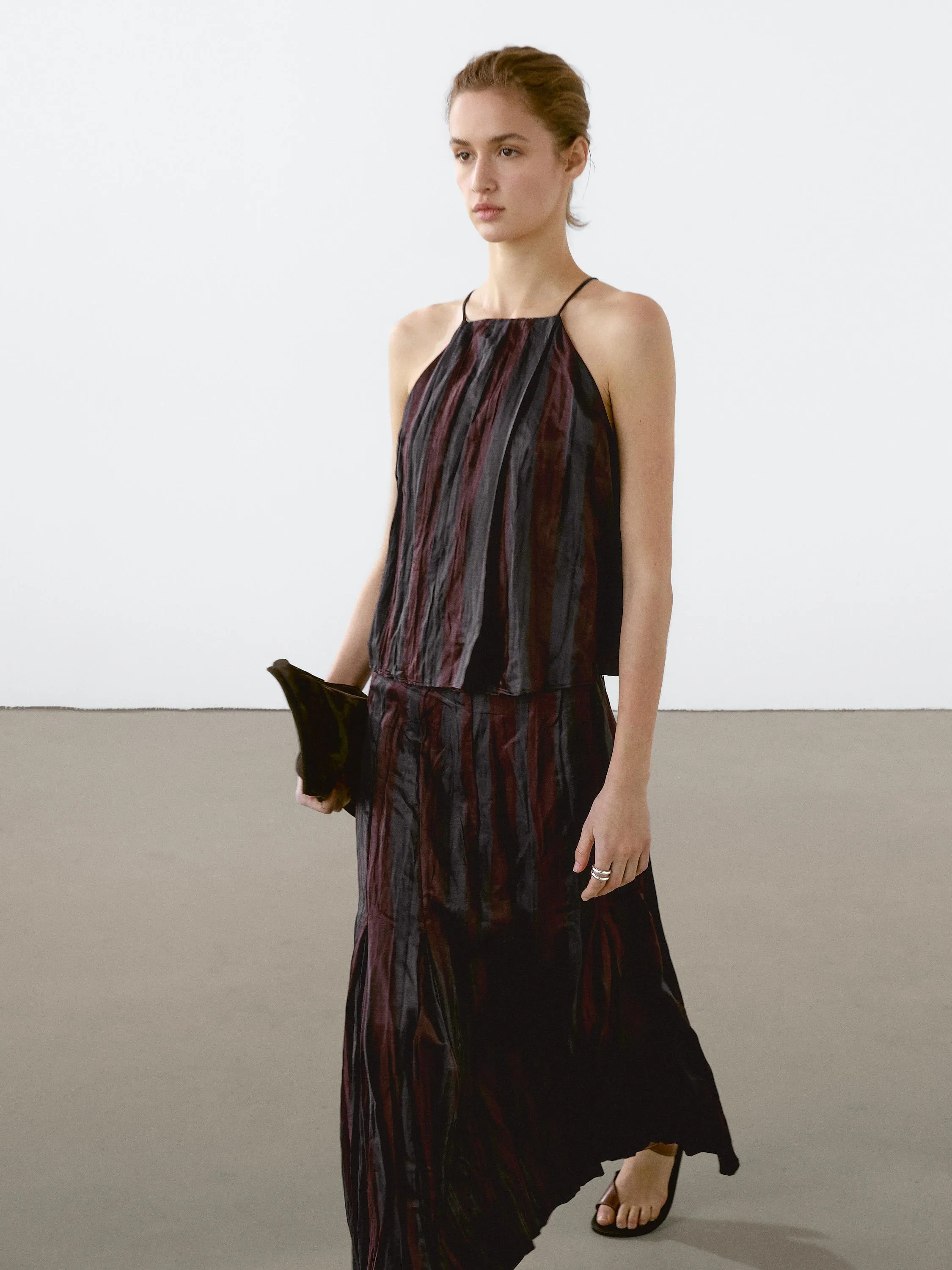 Striped flowing midi skirt