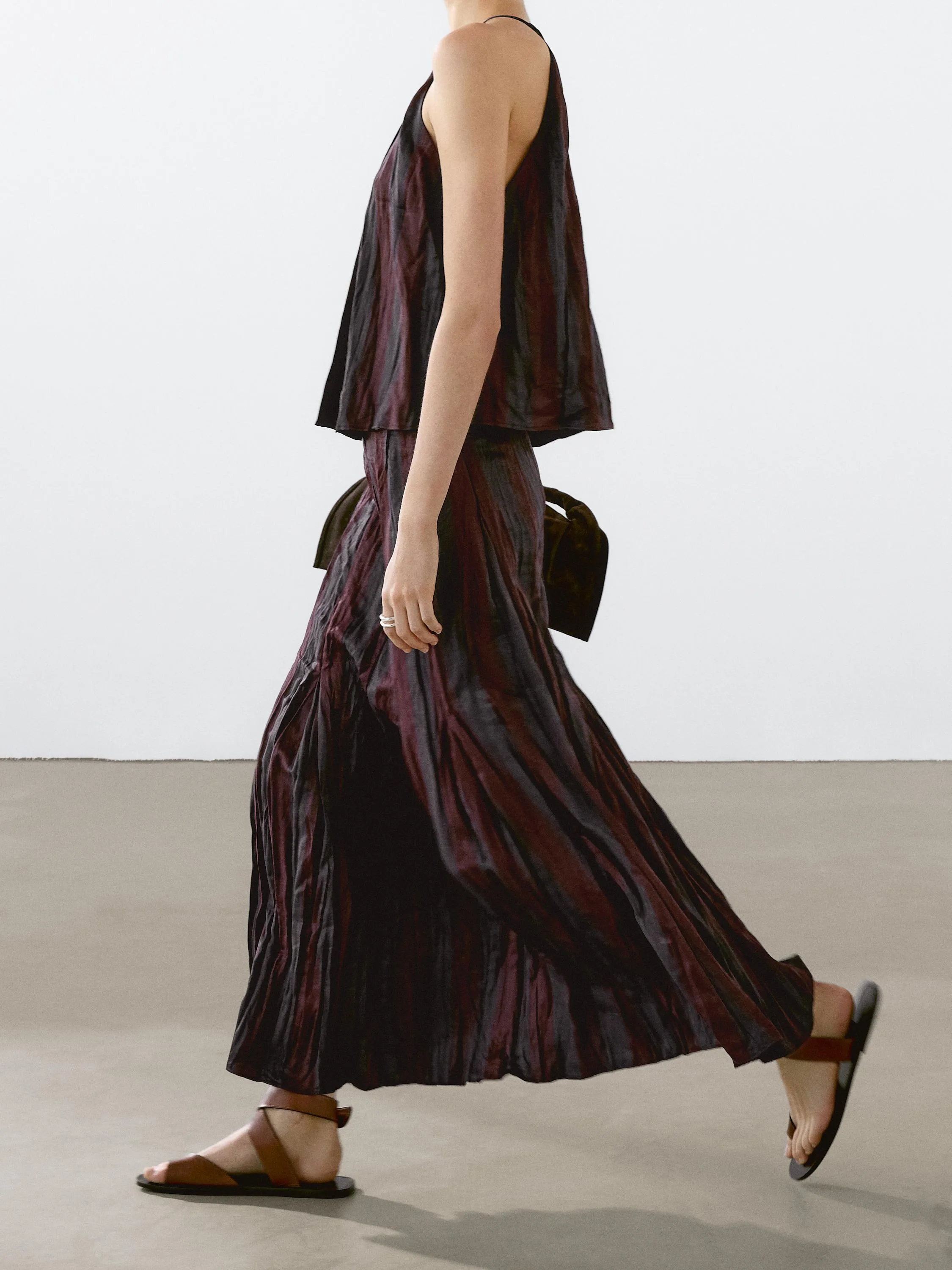 Striped flowing midi skirt