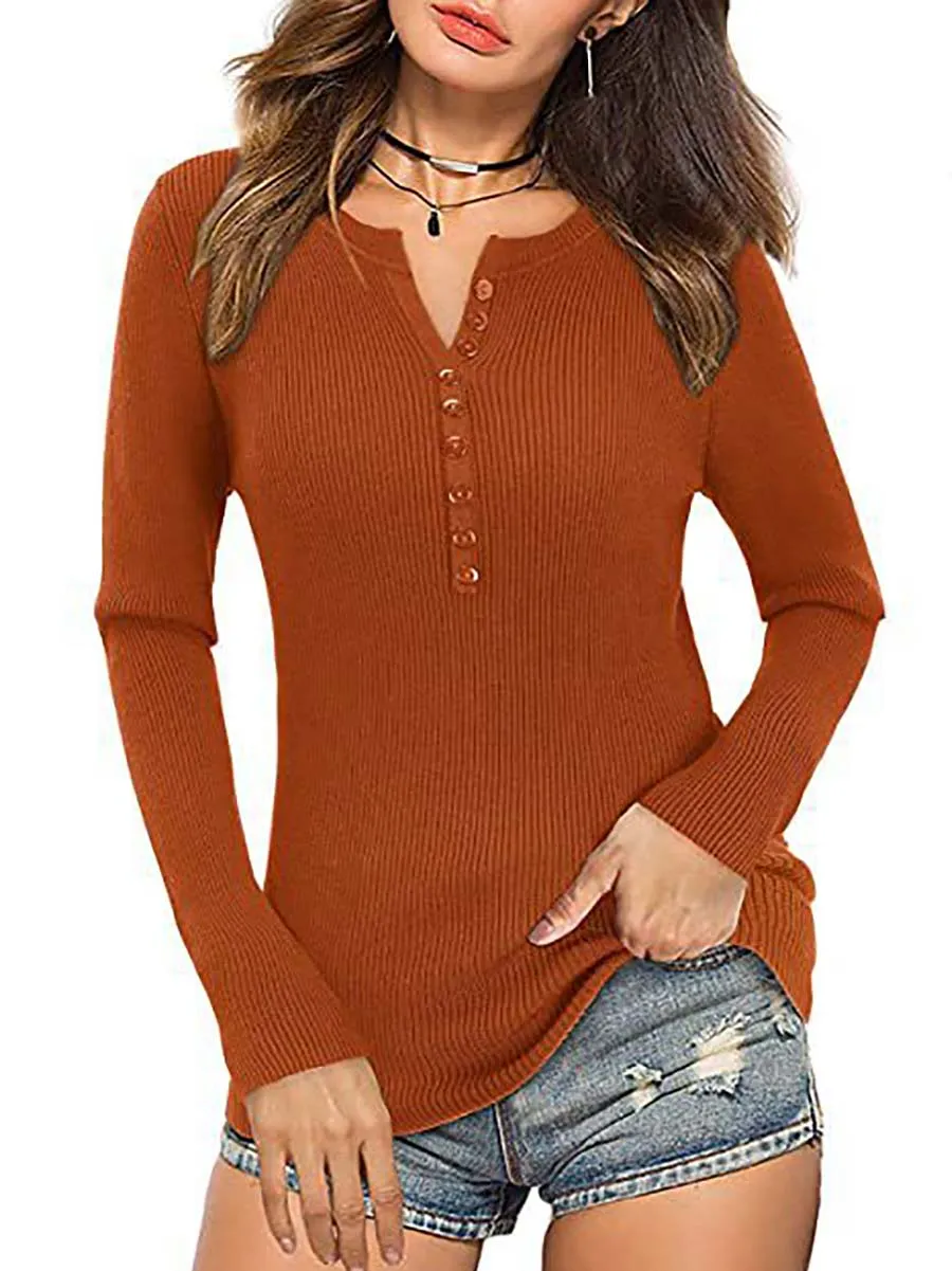 Stunncal Button Slim Sexy Long-Sleeved T-Shirt(6 colors)