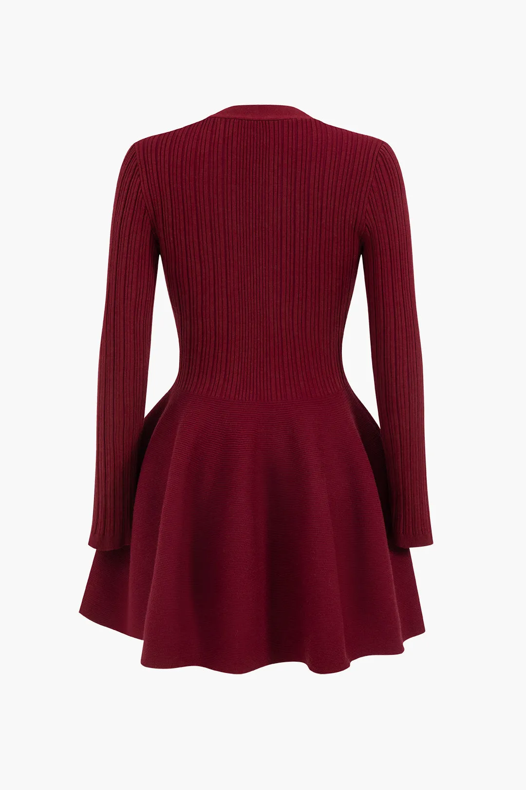 Stylish Long Sleeve V-Neck Dress with Puff Hem for Women