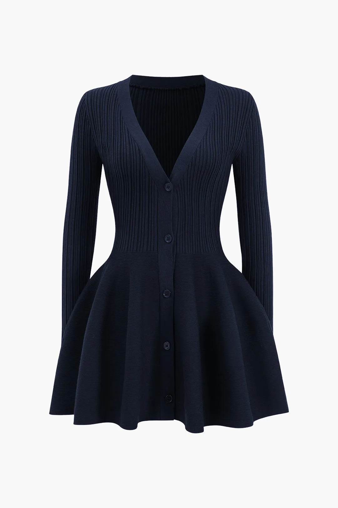 Stylish Long Sleeve V-Neck Dress with Puff Hem for Women