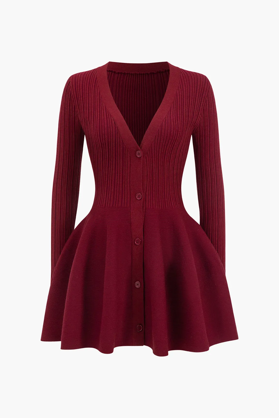 Stylish Long Sleeve V-Neck Dress with Puff Hem for Women