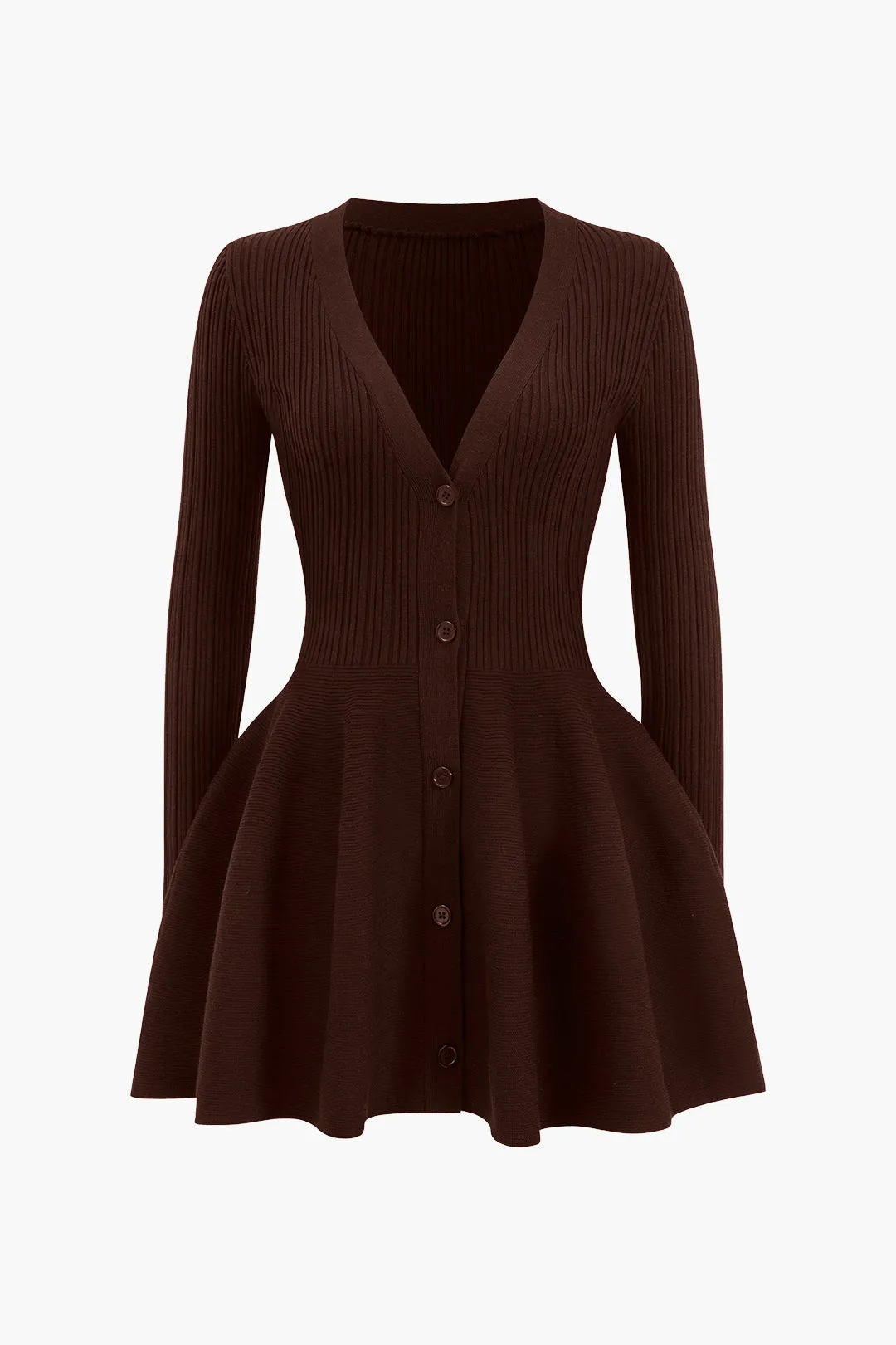 Stylish Long Sleeve V-Neck Dress with Puff Hem for Women