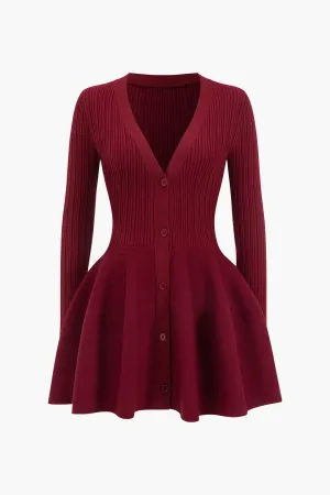Stylish Long Sleeve V-Neck Dress with Puff Hem for Women