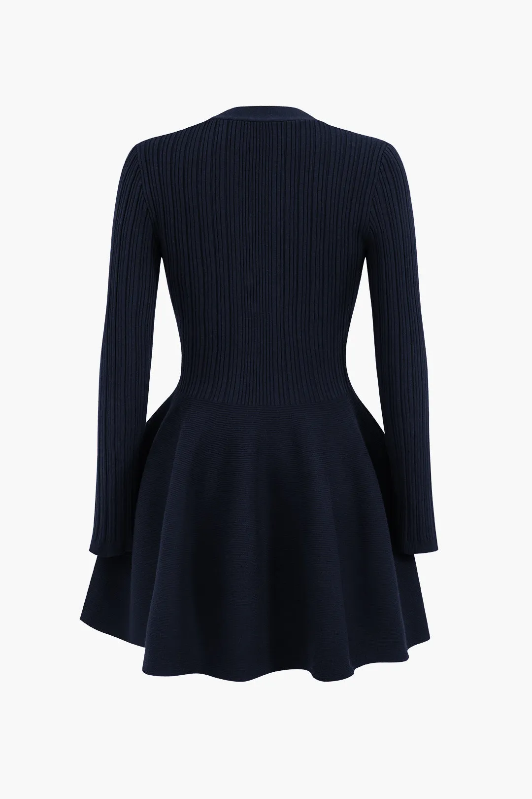 Stylish Long Sleeve V-Neck Dress with Puff Hem for Women
