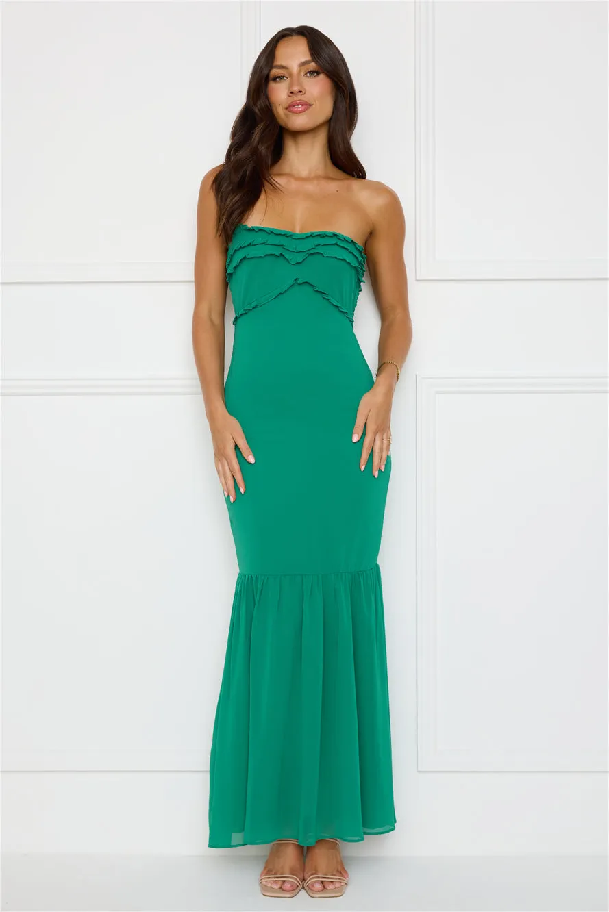 Stylish Snake Strapless Maxi Dress Green