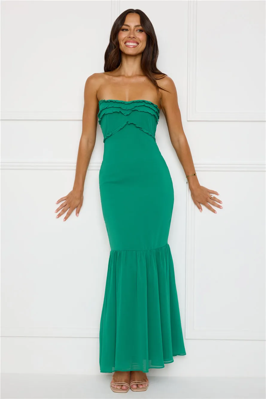 Stylish Snake Strapless Maxi Dress Green