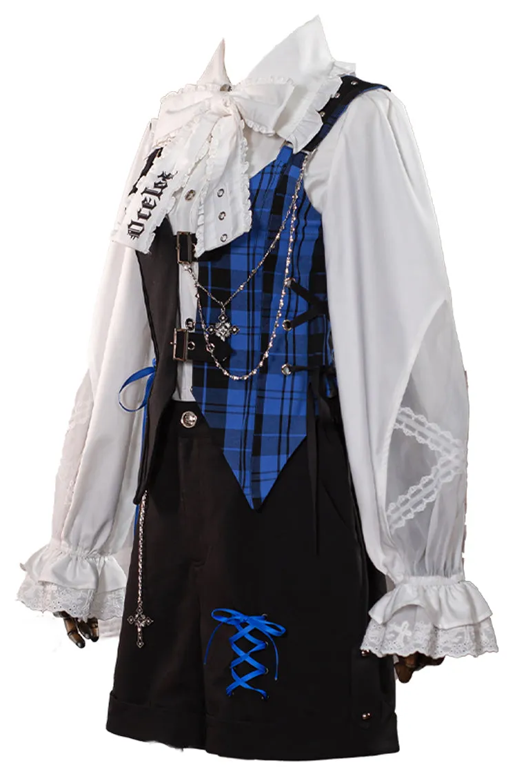 Subculture Plaid Print Ouji Fashion Prince Lolita Blouse Shorts Vest Set