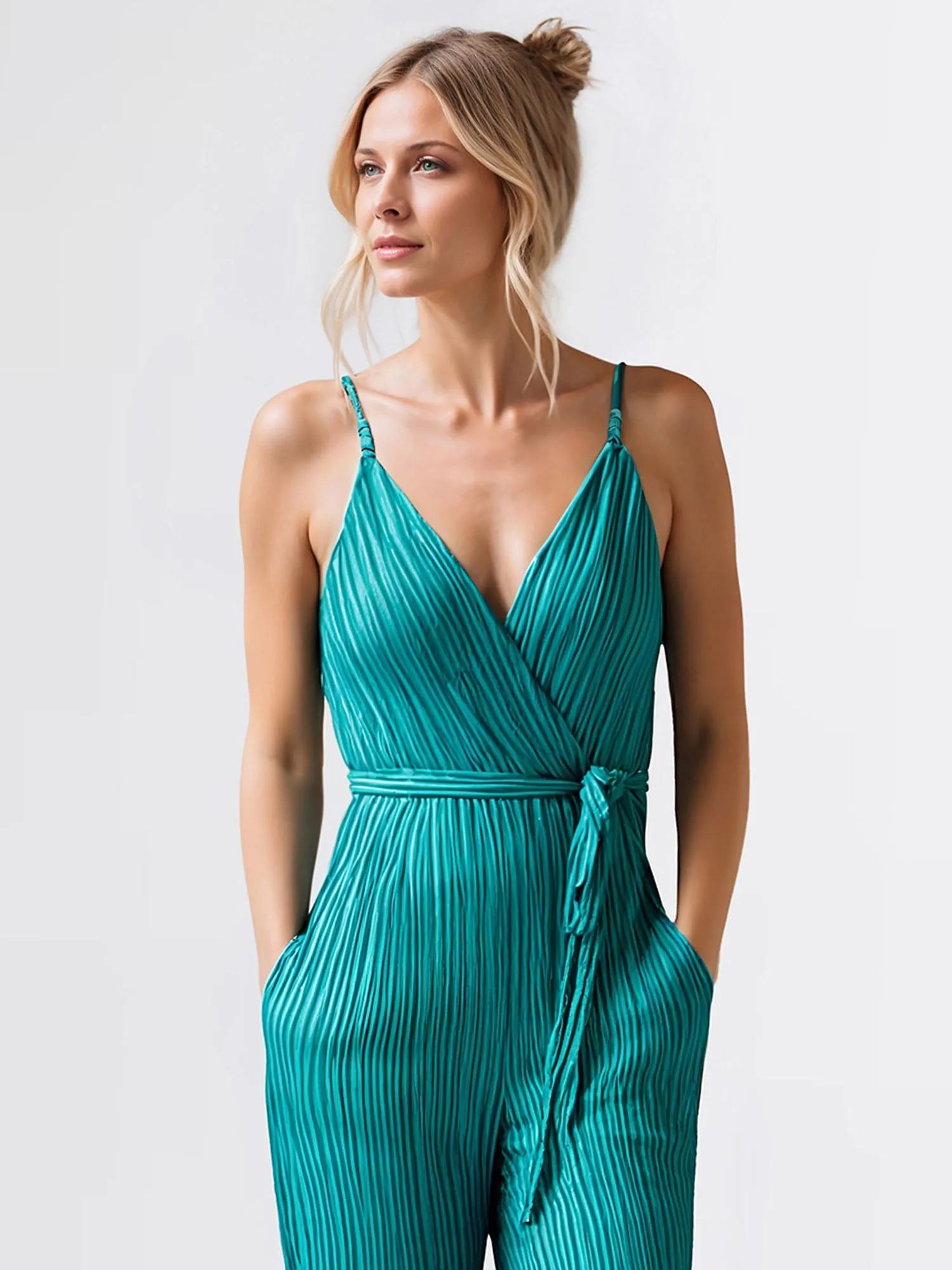 Surplice Bodice Pleated Jumpsuit