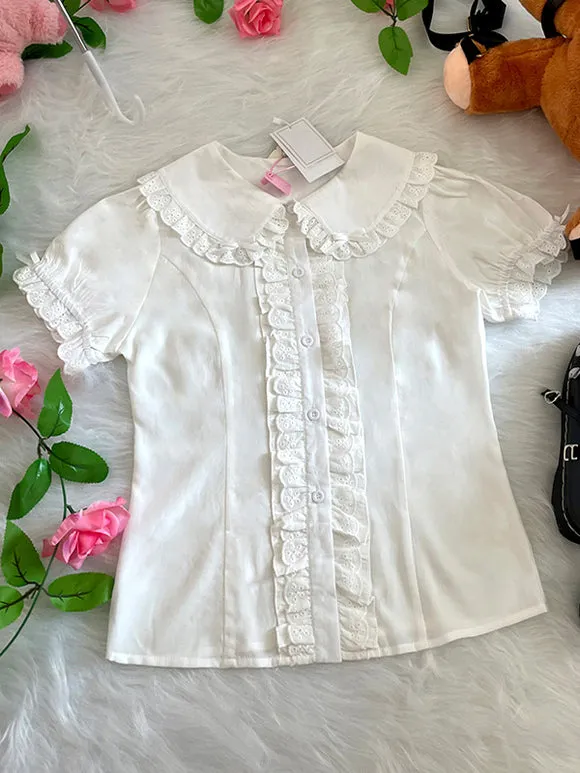 Sweet Lolita Blouses Lolita Top Ruffles Short Sleeves Blouse White Lolita Shirt
