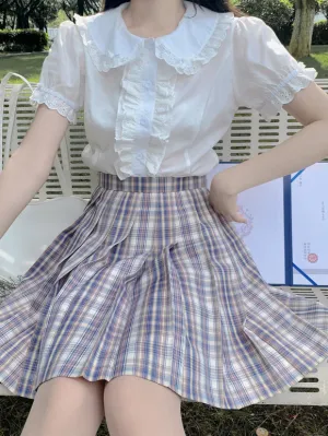 Sweet Lolita Blouses Lolita Top Ruffles Short Sleeves Blouse White Lolita Shirt