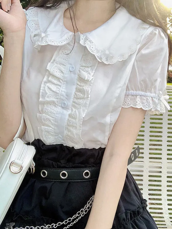Sweet Lolita Blouses Lolita Top Ruffles Short Sleeves Blouse White Lolita Shirt