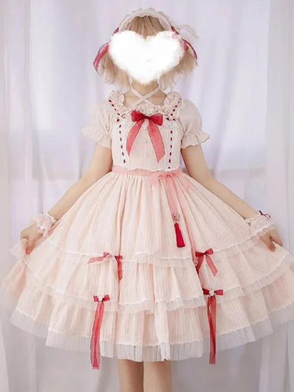 Sweet Lolita Blouses Lolita Top Ruffles Bows Short Sleeves Blouse Ecru White Lolita Shirt