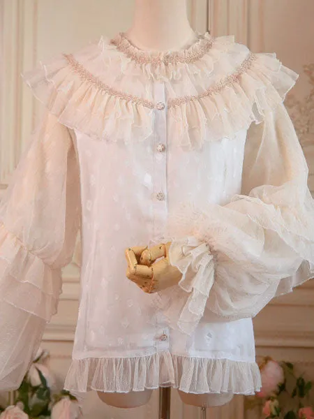 Sweet Lolita Blouses Lolita Top White Long Sleeves Ruffles Lolita Shirt