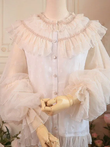 Sweet Lolita Blouses Lolita Top White Long Sleeves Ruffles Lolita Shirt