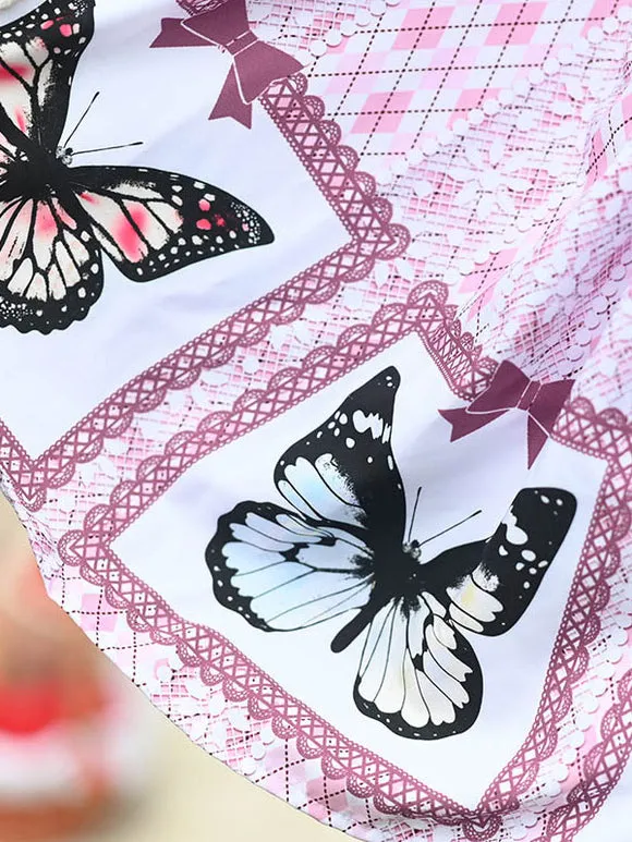 Sweet Lolita Overskirt Butterfly Floral Pattern Lavender Tiered Lace Tea Party Daily Casual Lolita Skirts