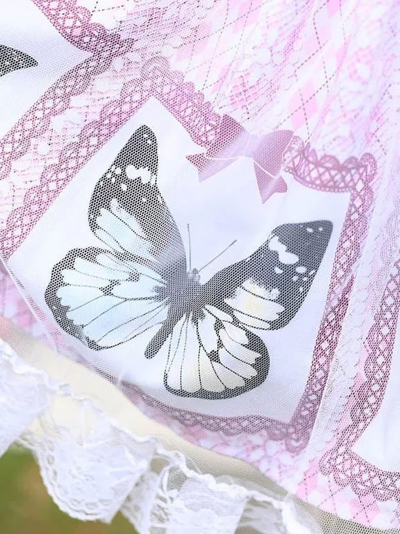 Sweet Lolita Overskirt Butterfly Floral Pattern Lavender Tiered Lace Tea Party Daily Casual Lolita Skirts
