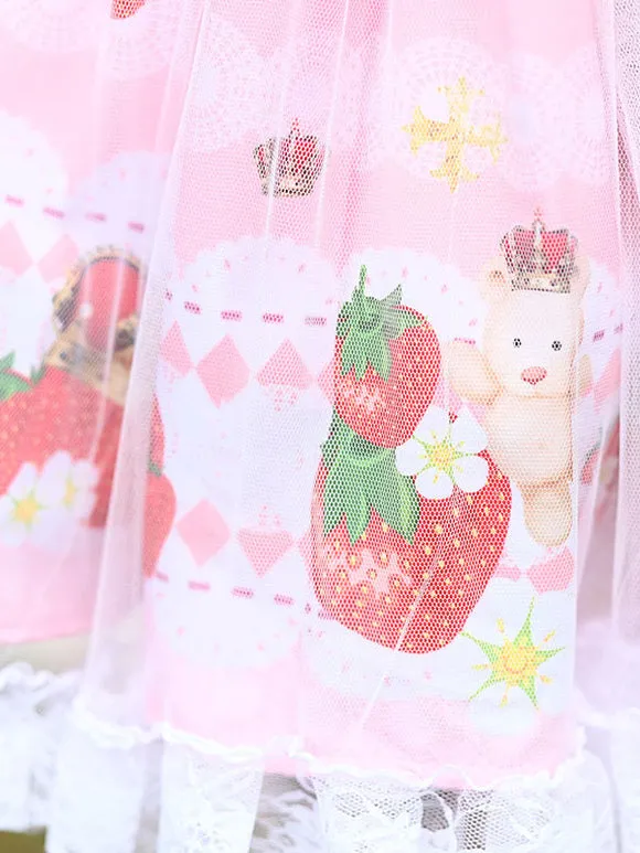 Sweet Lolita SK Fruit Floral Pattern Pink Tiered Lace Lolita Skirts