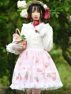 Sweet Lolita SK Fruit Floral Pattern Pink Tiered Lace Lolita Skirts