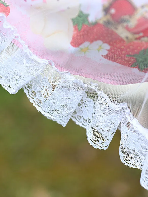 Sweet Lolita SK Fruit Floral Pattern Pink Tiered Lace Lolita Skirts