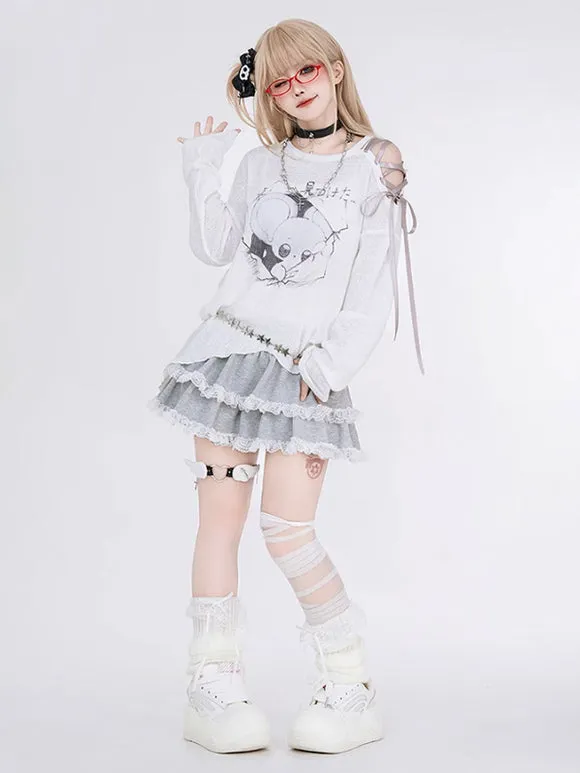 Sweet Lolita SK Tiered Ruffles Light Gray Lolita Skirts
