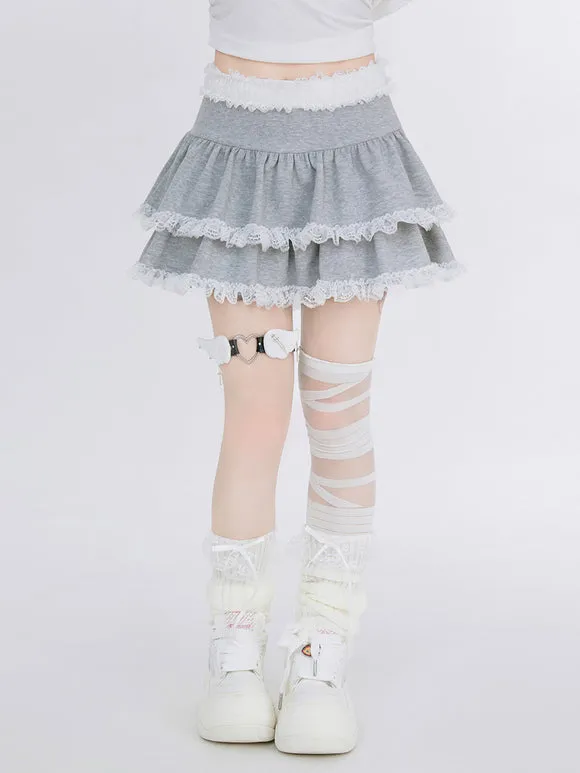 Sweet Lolita SK Tiered Ruffles Light Gray Lolita Skirts