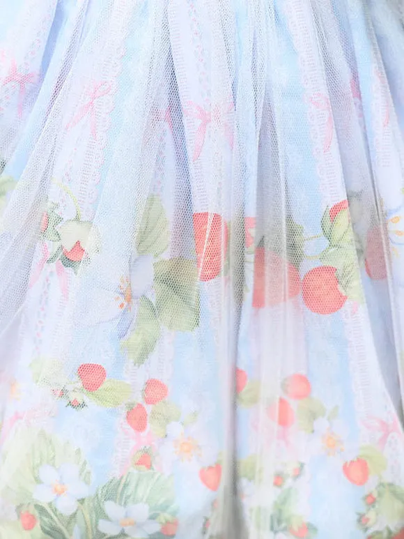 Sweet Lolita Skirt Tiered Lace Light Sky Blue Polyester Fruit Pattern Lolita Mini Skirts