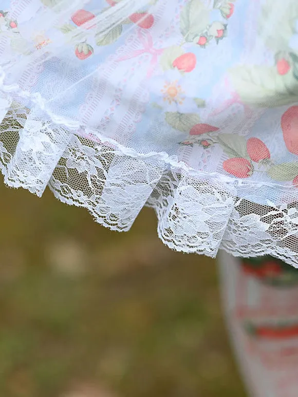 Sweet Lolita Skirt Tiered Lace Light Sky Blue Polyester Fruit Pattern Lolita Mini Skirts