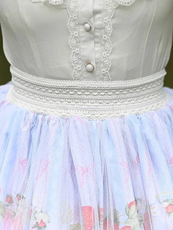 Sweet Lolita Skirt Tiered Lace Light Sky Blue Polyester Fruit Pattern Lolita Mini Skirts