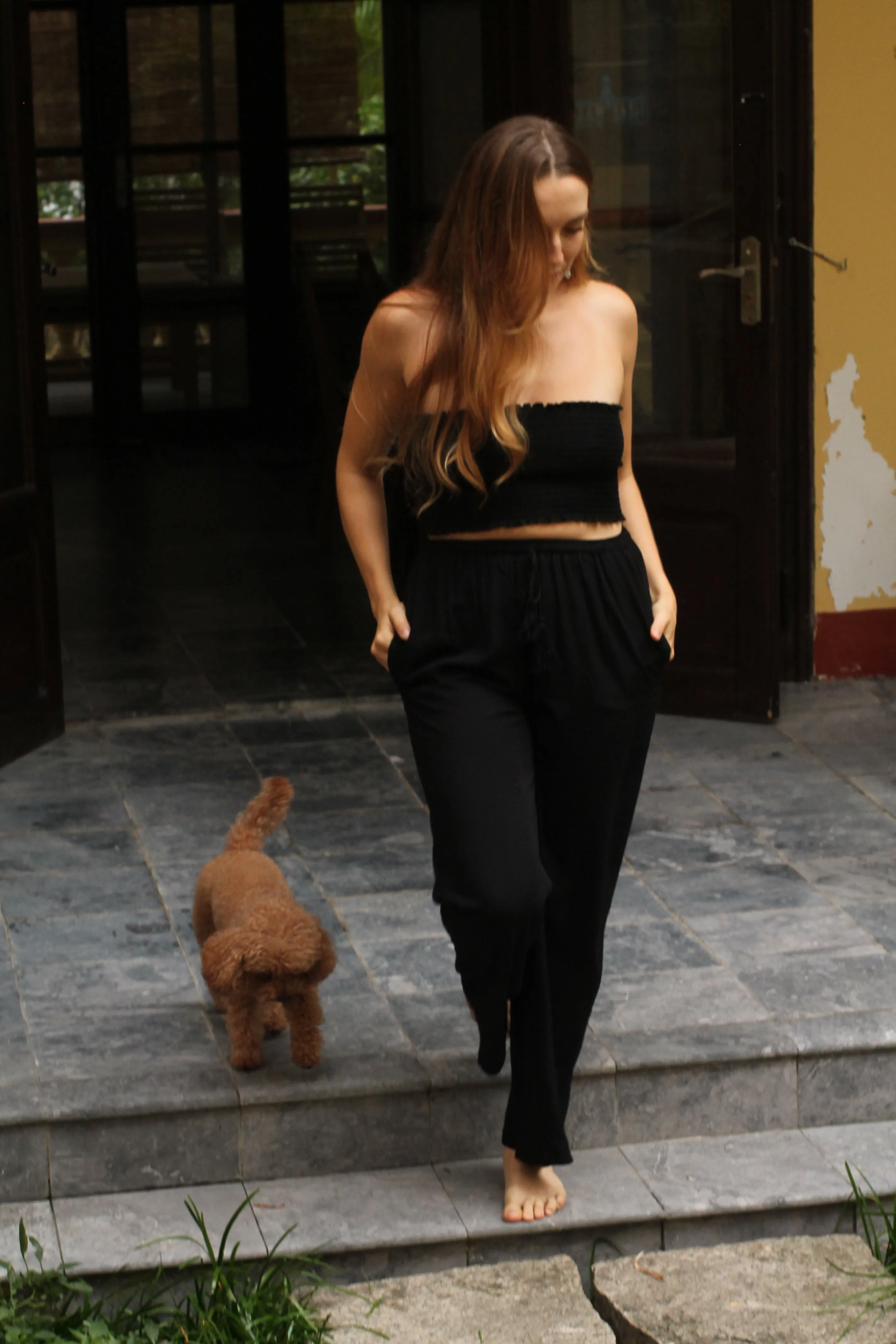 Tassel Belt Loose Leg Pants