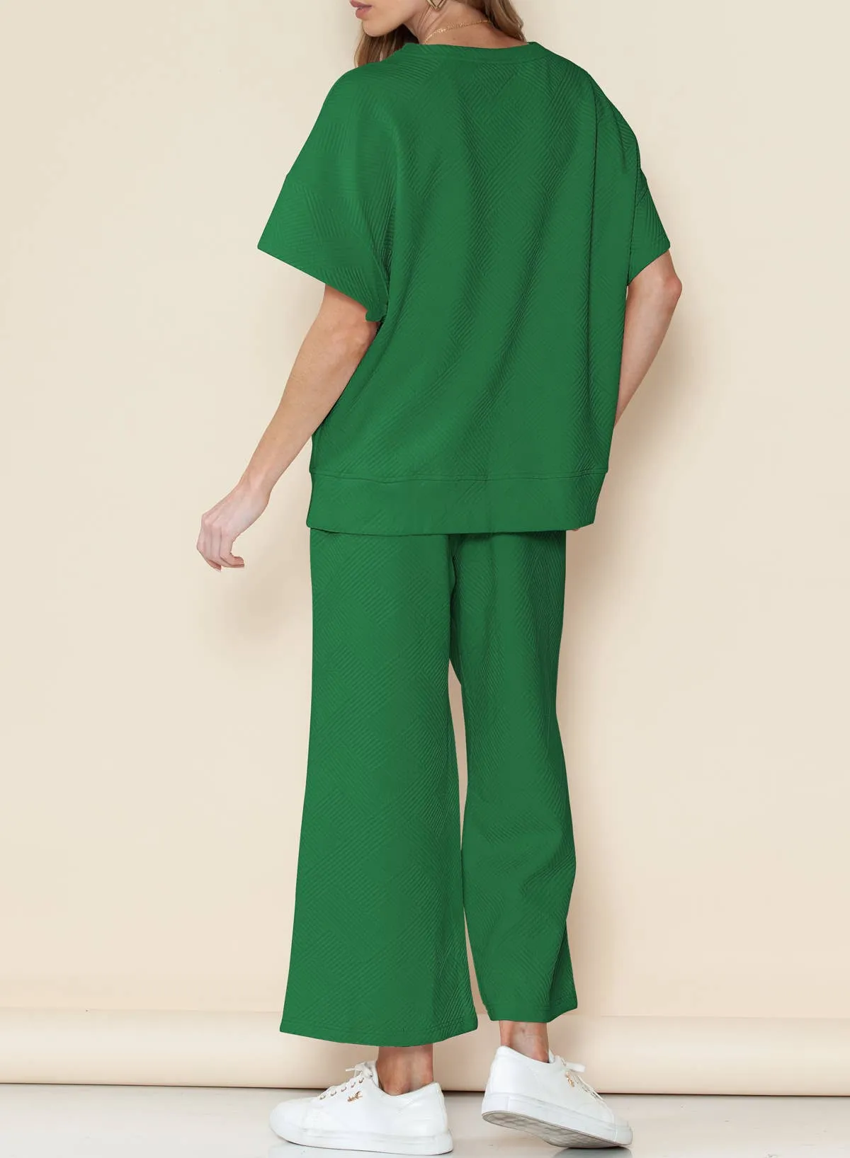 Textured Loose Fit T Shirt And Drawstring Pants Set