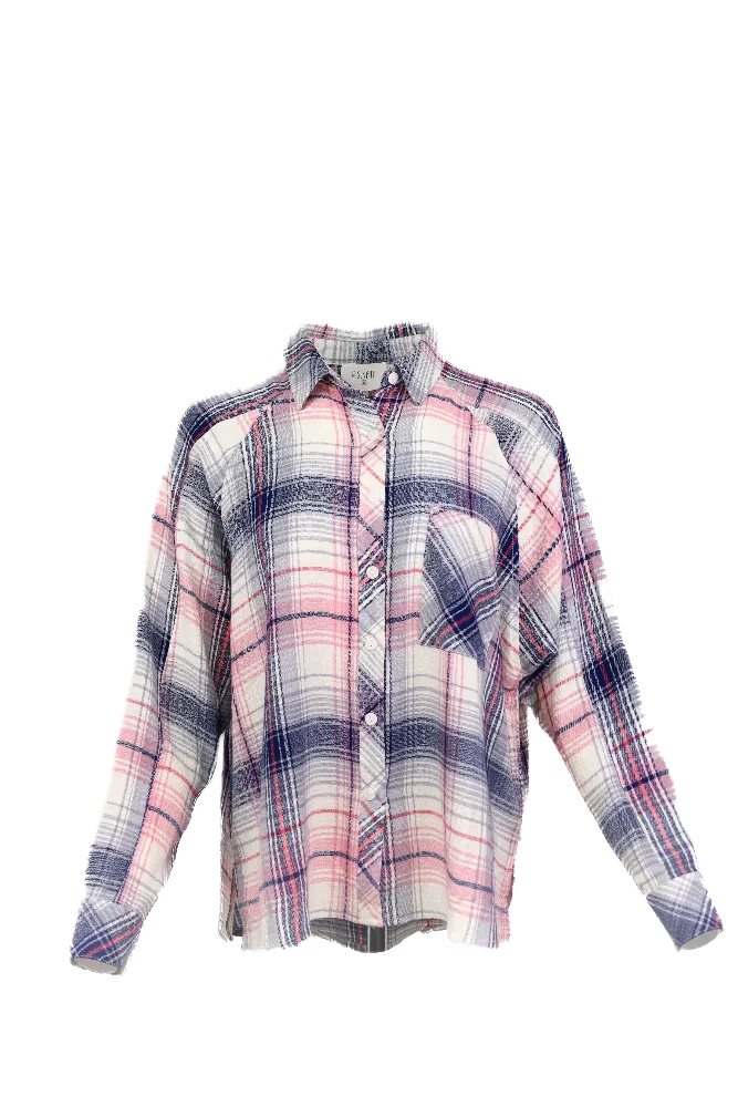 Textured Plaid Shirt - Pink