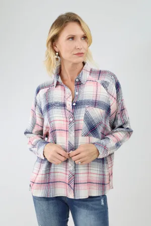 Textured Plaid Shirt - Pink