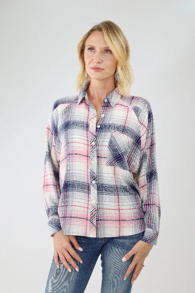 Textured Plaid Shirt - Pink