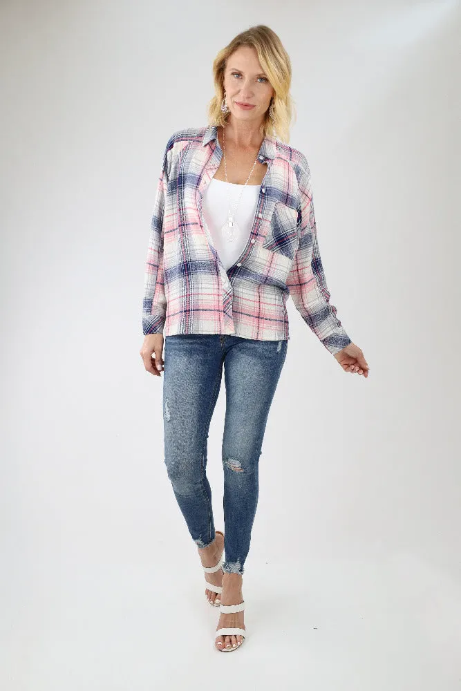 Textured Plaid Shirt - Pink